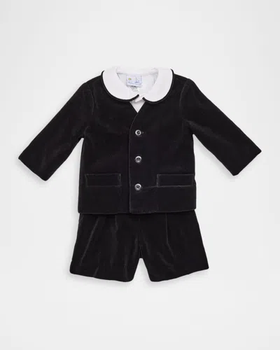 Florence Eiseman Kids' Boy's Velvet Jacket, Shorts, And Shirt Set In Blue