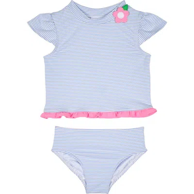 Florence Eiseman Kids'  Cap Sleeve Rash Guard Tankini With Flower In Blue