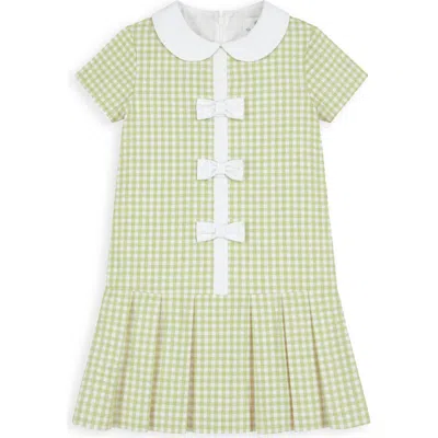 Florence Eiseman Kids'  Check Dress With Pleated Skirt And Bows In Green