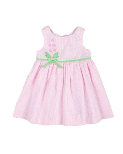 Florence Eiseman Kids'  Check Seersucker Dress With Flowers In Pink