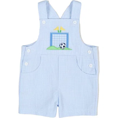 Florence Eiseman Babies'  Check Seersucker Shortall With Soccer Goal In Blue