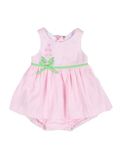 Florence Eiseman Babies'  Check Seersucker Skirted Romper With Flowers In Pink