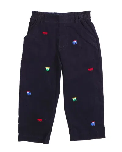 Florence Eiseman Babies'  Corduroy Fake Fly Pants With Allover Embroidery In Blue