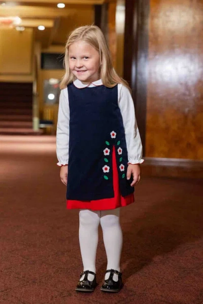 Florence Eiseman Kids'  Corduroy Jumper With Flowers In Blue