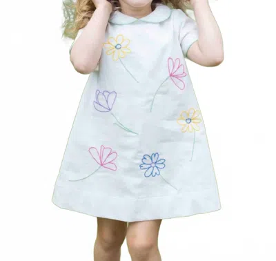Florence Eiseman Kids' Embroidered Flowers Linen Look Dress In Ivory In Blue