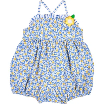 Florence Eiseman Babies'  Floral Bubble Swimsuit With Flower In Blue