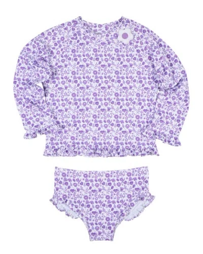 Florence Eiseman Kids'  Floral Print Rashguard Swimsuit With Ruffles In Purple