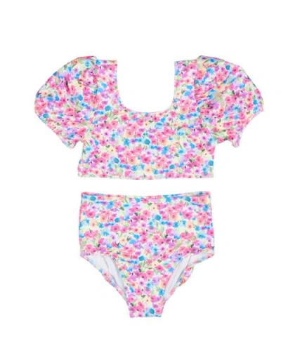 Florence Eiseman Kids'  Floral Puff Sleeve Bikini In Multicolor
