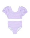 Florence Eiseman Gingham Puff Sleeve Bikini In Lavender/white