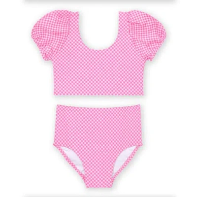 Florence Eiseman Kids'  Gingham Puff Sleeve Bikini In Pink