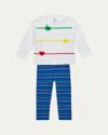 Florence Eiseman Girl's 2-piece Embroidered Cardigan & Stripe Knit Leggings Set In Multi