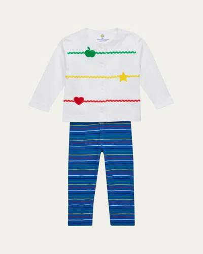 Florence Eiseman Kids' Girl's 2-piece Embroidered Cardigan & Stripe Knit Leggings Set In Multi