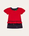 Florence Eiseman Girl's 2-piece Embroidered Cherry Bubble-sleeve Top & Skort Set In Red