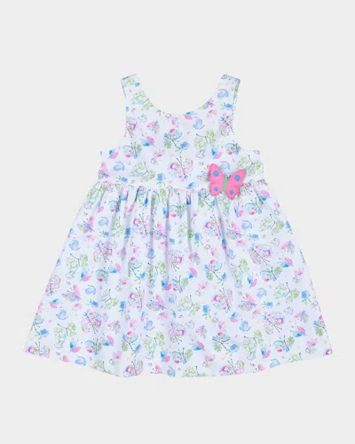 FLORENCE EISEMAN GIRL'S BUTTERFLY-PRINT DRESS W/ APPLIQUE