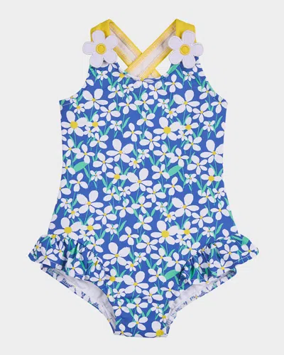 Florence Eiseman Kids' Girl's Daisy Floral Ruffled One-piece Swimsuit In Royalmulti