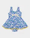 Florence Eiseman Girl's Daisy Floral Skirted One-piece Swimsuit In Royalmulti