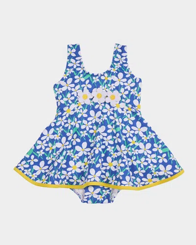 Florence Eiseman Kids' Girl's Daisy Floral Skirted One-piece Swimsuit In Royalmulti