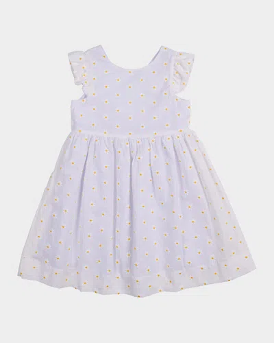 Florence Eiseman Kids' Girl's Embroidered Daisy Flutter-sleeve Dress In White/yellow