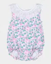 Florence Eiseman Girl's Eyelet Collar Floral-print Romper In Pink