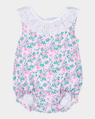 Florence Eiseman Kids' Girl's Eyelet Collar Floral-print Romper In Pink