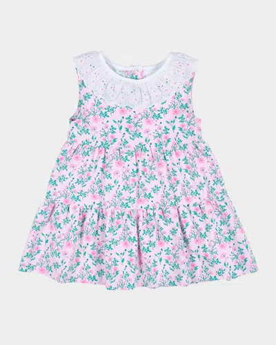 Florence Eiseman Kids' Girl's Eyelet Collar Sleeveless Floral Dress In Pink