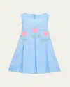 Florence Eiseman Girl's Pique Pleated Dress W/ Tulips In Blue