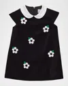 Florence Eiseman Girl's Floral Appliqué Velvet Shift Dress In Black