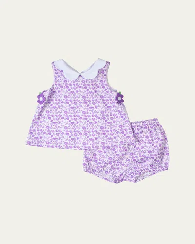 Florence Eiseman Kids' Girl's Floral Cotton Pique Dress & Bloomers Set In Purple