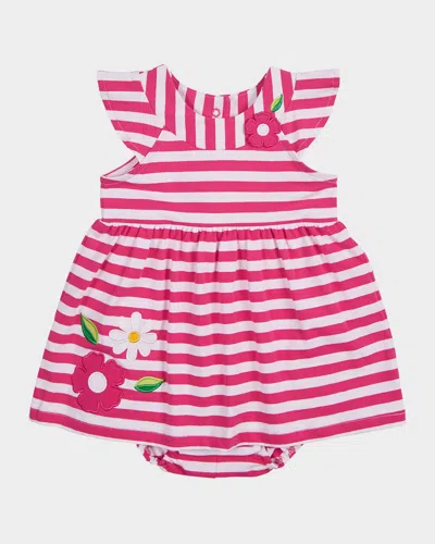 Florence Eiseman Kids' Girl's Floral Embroidered Stripe Knit Romper In Fuchsiawhite
