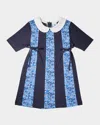 Florence Eiseman Floral Print Knit Colorblock Dress In Blue