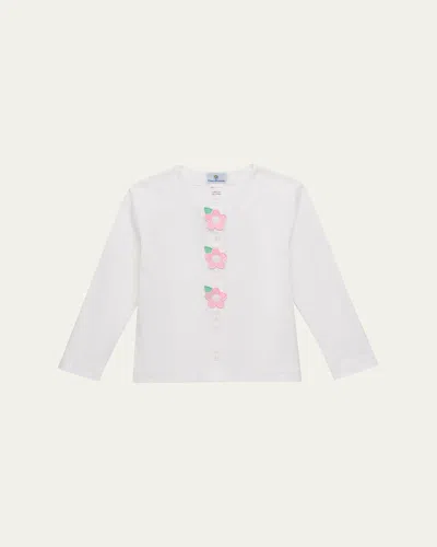 Florence Eiseman Kids' Girl's Flower Applique Cotton Cardigan In White