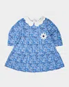 Florence Eiseman Girl's Flower Applique Floral-print Knit Dress In Blue
