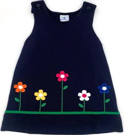 Florence Eiseman Kids' Girl's French Terry Knit Jumper With Flowers In Navy In Blue