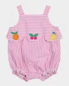 Florence Eiseman Girl's Fruit Applique Two-tone Seersucker Romper In Pinkwhite