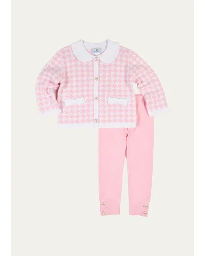 Florence Eiseman Kids' Girl's Houndstooth Cardigan & Leggings Set In Pink