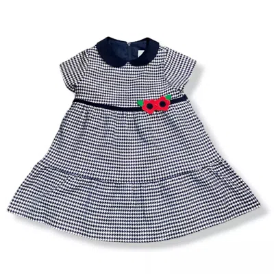Florence Eiseman Kids' Girl's Houndstooth Dress With Flower Belt Detail In Navy/white In Blue