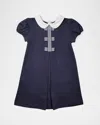 Florence Eiseman Girl's Knit Dress With Stripe Ribbon Bows In Blue