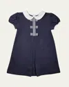 Florence Eiseman Girl's Knit Dress With Stripe Ribbon Bows In Blue