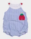 Florence Eiseman Girl's Ladybug Cotton Stripe Seersucker Romper In Royal