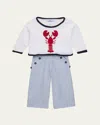 Florence Eiseman Girl's Lobster Sweater & Striped Pants 2-piece Set In Blue