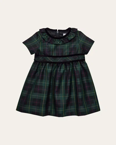 Florence Eiseman Kids' Girl's Neck-ruffle Plaid Dress In Green