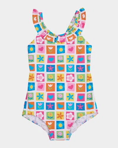 Florence Eiseman Kids' Girl's Patchwork Floral-print One-piece Swimsuit In Multi