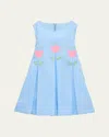 Florence Eiseman Girl's Pique Pleated Dress W/ Tulips In Blue