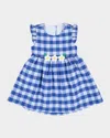Florence Eiseman Girl's Plaid-print Seersucker Dress W/ Floral Appliques