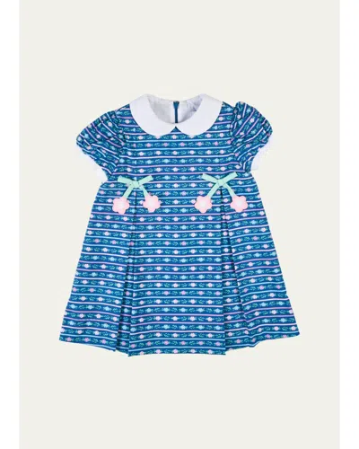 Florence Eiseman Kids' Girl's Pleated Floral Cotton Dress In Blue