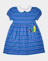 Florence Eiseman Girl's School Supplies Applique Stripe Knit Dress In Blue