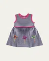Florence Eiseman Kids' Girl's Stripe Knit Dress With Pinwheels In Navy/white