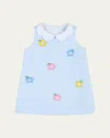 FLORENCE EISEMAN GIRL'S STRIPED DRESS W/ FLORAL APPLIQUES
