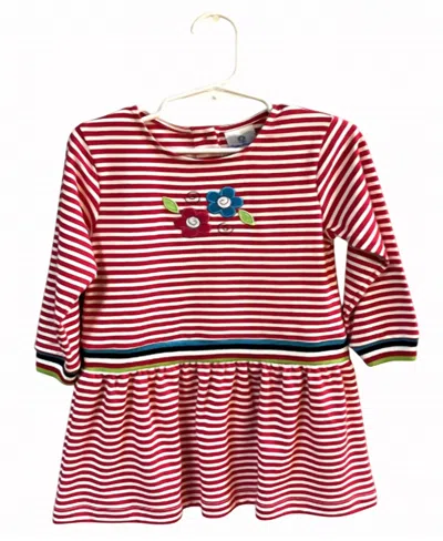 Florence Eiseman Kids' Girl's Striped Dress With Flowers In Hot Pink/white In Red