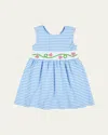 Florence Eiseman Kids' Girl's Striped Knit Dress W/ Embroidered Strawberries In Light Blue/white